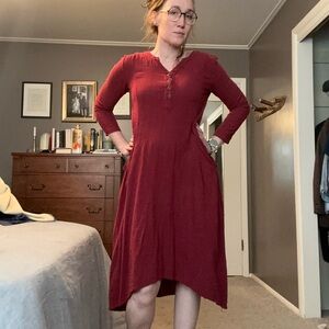 Burgundy Cotton/Linen Deep Pocket Medieval Midi High/Low Dress